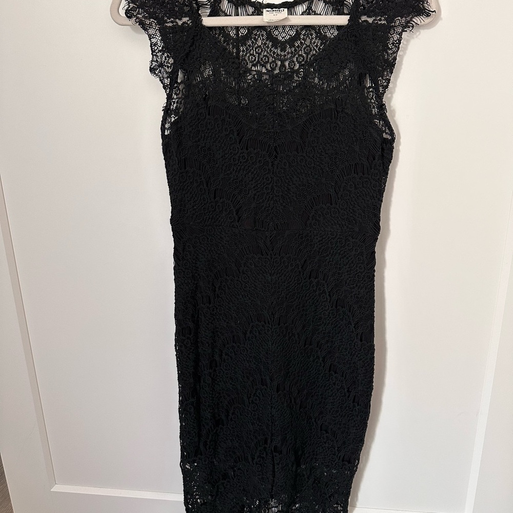 Free People Black Lace Cap-Sleeve Dress